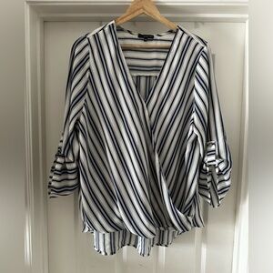 Women's West Kei Hi-low Blouse from Stitch Fix Blue & White poly/linen